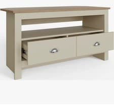 Image of GFW Lancaster Cream Oak Corner TV Stand 2 Drawer Cabinet Television Unit