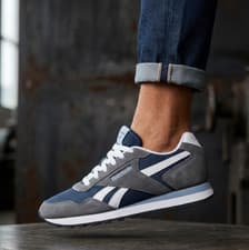 Image of Mens Reebok Classic Suede & Nylon Trainers All Sizes Grey Blue Retro RGGBW