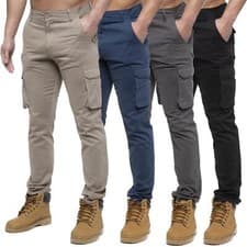 Image of Enzo Mens Cargo Combat Trousers Chino Cotton Denim Jeans Casual Work Wear Pants