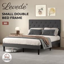 Image of Levede Upholstered Bed Frame Linen Fabric Soft Foam Headboard Small Double King