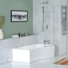 Image of Patello P Shaped Shower Bath 1700mm Left Hand White Reinforced Acrylic Anti Slip