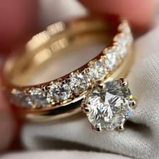 Image of Bridal Set 2.65 TCW Round Cut Moissanite Engagement Ring Solid 9ct Yellow Gold