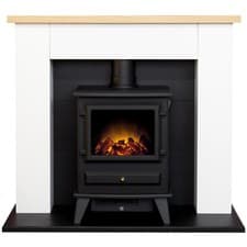 Image of Adam Chester Fireplace in Pure White with Hudson Electric Stove in Black, 39 ...