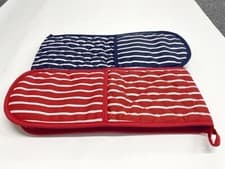 Image of Red Double Oven Glove Butcher’s Stripe – Blue Available Separately – Heat Safe