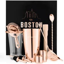 Image of Cocktail Shaker Set Rose Gold Boston Kit 10pcs 2 Pourers | Gift Box Andrew James