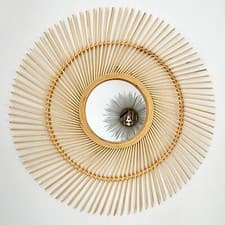 Image of Bamboo Round Mirror 63cm Natural Wood Wicker Frame Vintage Boho Style Home Decor