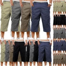 Image of Pack Of 4 Mens 3/4 Cargo Shorts Elasticated Summer Holiday Multi Pocket Value