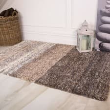 Image of Cosy Natural Shaggy Rugs Soft Non Shed Striped Ecru Beige Thick Living Room Rug