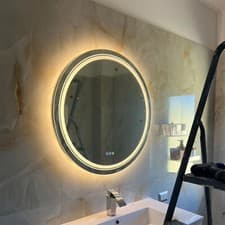 Image of LUVODI Round LED Bathroom Mirror Wall Mounted Backlit Anti-Fog Makeup MirrorIP44