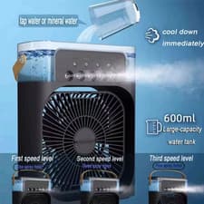 Image of Portable Air Cooling Fan 3 in 1 with Spray & 7 Color Light – USB Mini Desk