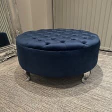 Image of Non Storage Round Footstool Large Stool /chesterfield /soft velvet British Made