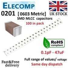 Image of 0201 SMD Capacitors Range 1pF - 10uF NP0 50V 100pcs Free postage, ASSORTMENT KIT