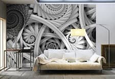 Image of Modern Living Room Wallpaper 366x254 cm WxH Black and White 3D Swirl
