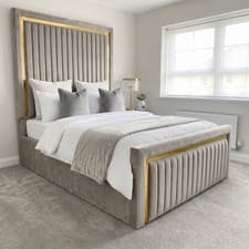 Image of Luxury Brand New Designer Bed Elegant Teal Plush Velvet Fabric Gold Trim Frame