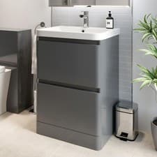 Image of Grey Gloss Freestanding Vanity Unit with Basin - 600mm Modern Bathroom Storage