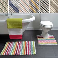 Image of Chunky Bobble Striped Two Piece Bath Mat and Pedestal Toilet Mat Luxury Set