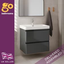 Image of 600mm Grey Gloss Wall Hung Vanity Unit with Basin – Modern Bathroom Cabinet