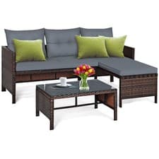 Image of COSTWAY 3PCS Patio Sectional Sofa Set Outdoor Conversation Bistro Set w/Cushion