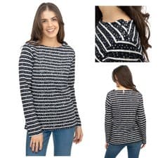 Image of Crew Clothing Womens Navy Top Ultimate Breton Stripe Stars Cotton Long Sleeve