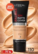Image of L'Oreal Infallible 32H Matte Cover Foundation, 110 Cool Undertone, 30ml