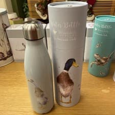 Image of BNIB Wrendale Designs Duck Water Bottle 500ml/17oz Isotherm Stainless Steel