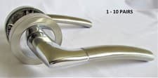 Image of MODERN FRESH Satin Nickle + Chrome Indiana Lever Latch Door Handle on Round Rose