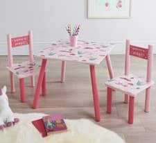 Image of Kids Table & 2 Chairs Set | Pink Fairy Wooden Toddler Desk for Playroom & Art