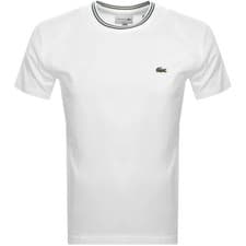 Image of LACOSTE TIPPED CREW COLLAR T-SHIRT WHITE SIZE (7) 2XL RRP £60 BNWT