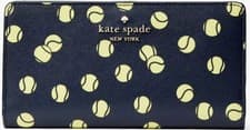 Image of kate spade Tennis Toss Saffiano Large Slim Bifold Wallet Blazer Blue NWT KF497