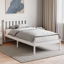 Image of Wooden Bed Frame Solid Pine White Single Double King Size Shaker Style Low Foot