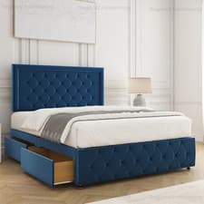 Image of Lena Chesterfield Divan Orthopedic Bed Set Plush velvet 24"Headboard Storage UK