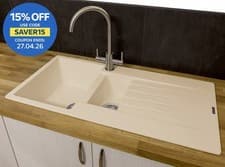 Image of Reginox Harlem15 Kitchen Sink 1.5 Bowl Caffe Silvery Granite Reversible Waste