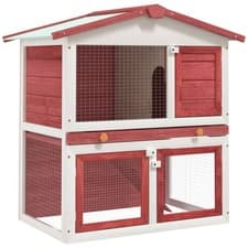 Image of Outdoor Rabbit Hutch 3 Doors Red Wood