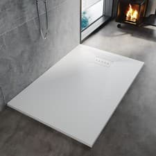 Image of Square Shower Tray Anti-slip Slate Effect With Free Waste Optional Drain Trap