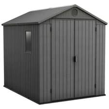 Image of Keter Darwin 6 x 8ft Plastic Double Door Outdoor Garden Storage Shed In Grey