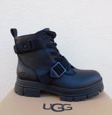 Image of UGG ASHTON LACE-UP BLACK WP LEATHER MOTO BIKER PLATFORM BOOTS, US 10/ EUR 41 NIB