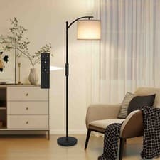 Image of Floor Lamp Free Standing Light with Bulb Linen Shade Remote Control Bedroom