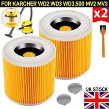 Image of 2x Replacement Filter For Karcher Wet and Dry WD2 WD3.500 WD3 WD2 Plus Vacuum UK