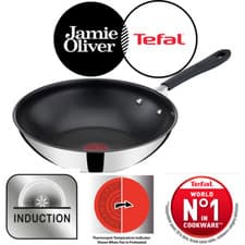 Image of Tefal Jamie Oliver 28cm Wok Pan Stir Fry Stainless Steel All Hobs E79219