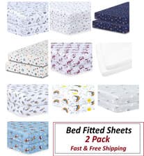 Image of 2 Pack Cot Bed Fitted Sheets – Soft Easy Care Durable Baby Bedding Multicolor