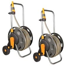 Image of Hozelock 60m Assembled Hose Cart with 30m/50m Garden Hose Pipe, Handle & Wheels