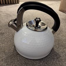 Image of KitchenCraft Lovello Textured Stove-Top Whistling Kettle, 2.5 L White