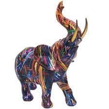 Image of Black Supernova Elephant Large Splash Abstract Art Animal Figurine Decoration