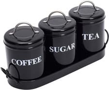 Image of Tea Coffee Sugar Canisters, 3 Piece of Metal Food Storage Tin, Kitchen Canister