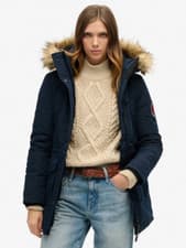Image of Superdry Women's Navy Everest Faux Fur Hooded Parka Coat rrp £145