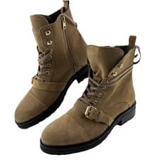 Image of AllSaints Women Donita Dark Sand Suede Lace-up Zip Ankle Combat Boots 41 /US 10