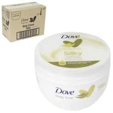 Image of 4 x 300ml Dove Silky Body Cream Tub Pampering Body Cream All Skin Types