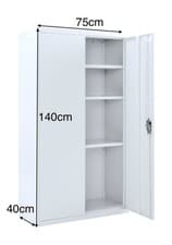 Image of Metal Storage Cabinet Office Filing Cabinet 2 Door Lockable Garage Tools 3-Shelf