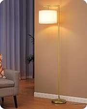 Image of EDISHINE 63" LED Floor Lamp, Adjustable Linen Shade, Gold RRP £55