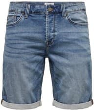 Image of Only & Sons Ply Life Denim Shorts Size S Blue Mid Waist Slim Fit RRP £26